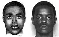 Composite drawing with photograph of subject on the right.