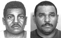 Composite drawing with photograph of subject on the right.
